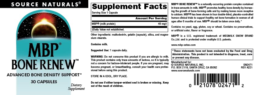 Source Naturals MBP Bone Renew daily dosage instruction for one capsule