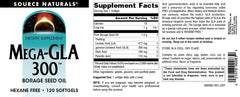 Source Naturals Mega-GLA 300 hexane-free badge on label.