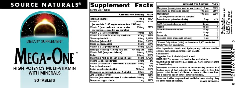 Source Naturals Mega-One tablets in hand signaling easy daily supplementation.