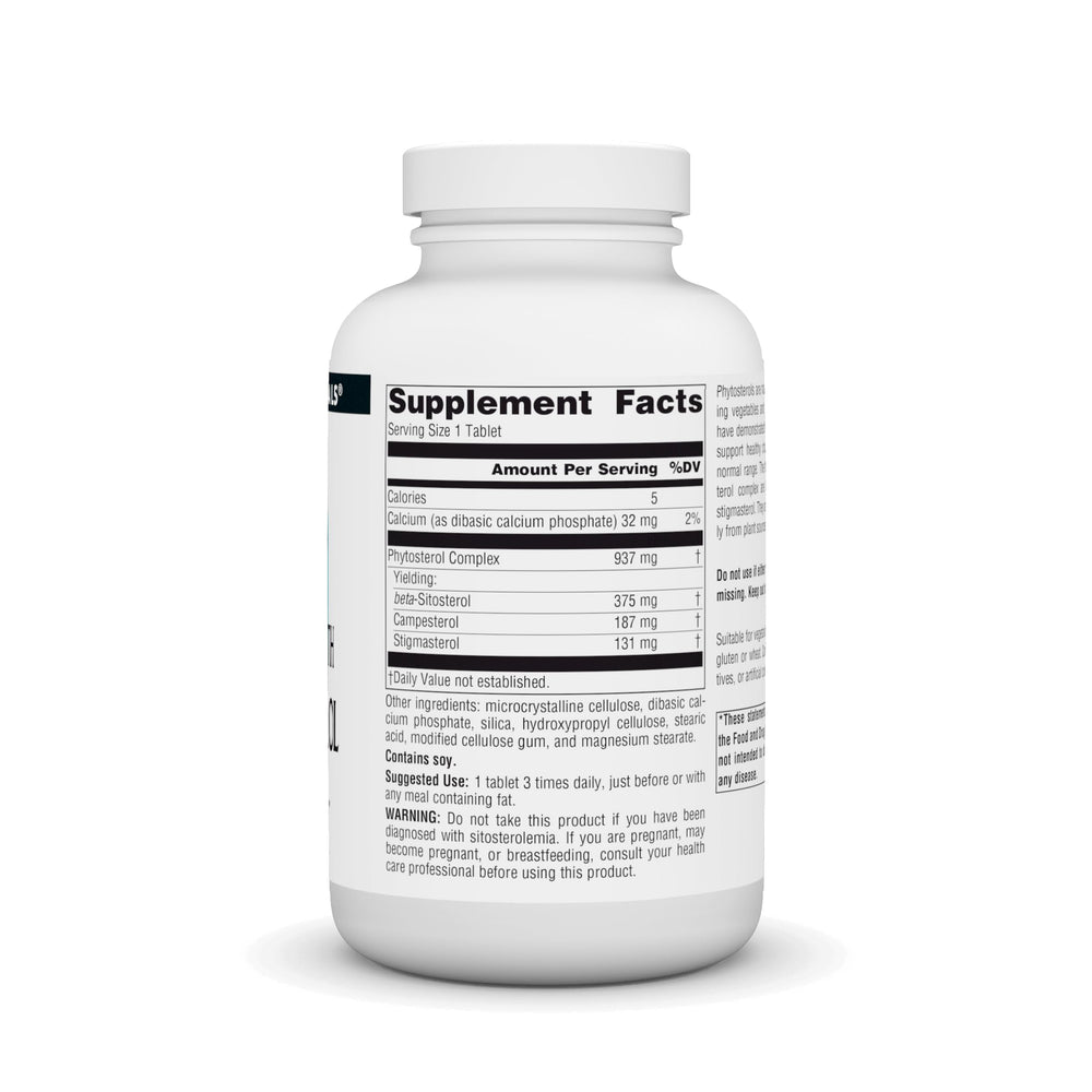 Source Naturals Mega Strength Beta Sitosterol bottle back with supplement facts for informed use.