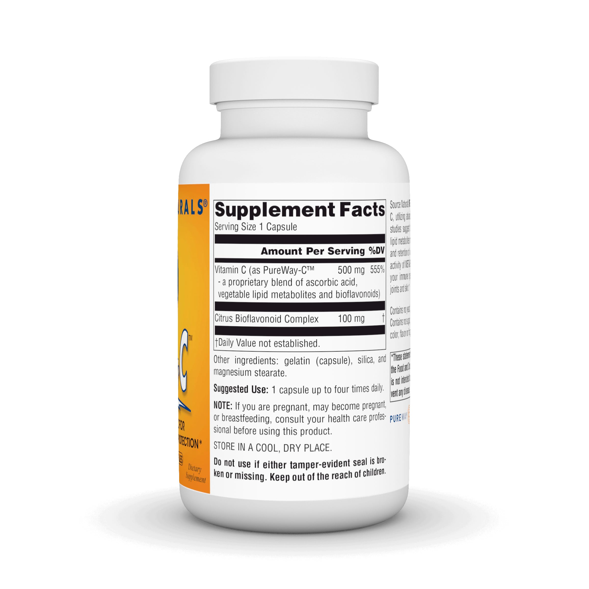 Close-up of Source Naturals Metabolic C capsules highlighting vitamin C potency.