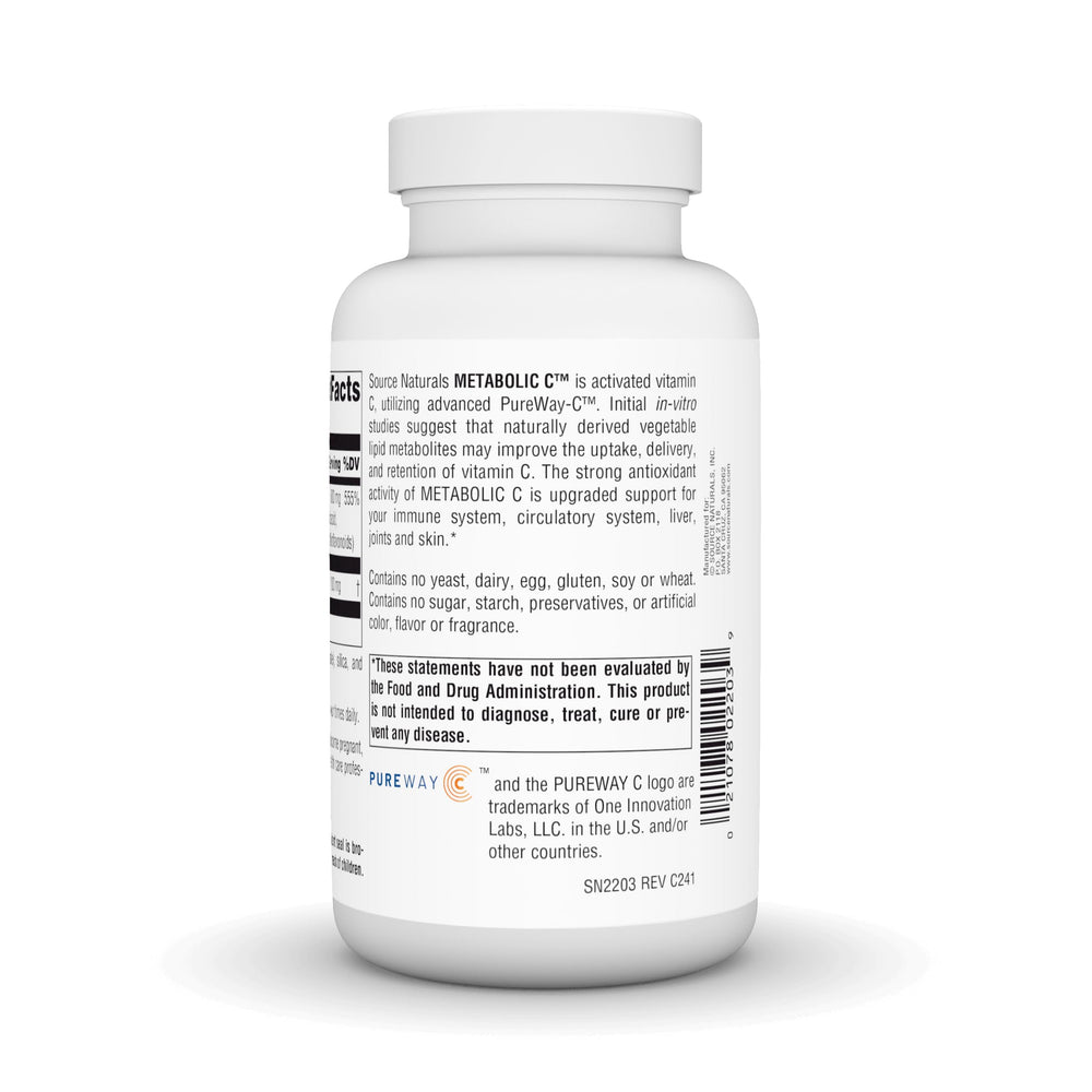 Label of Source Naturals Metabolic C showing 500 mg per capsule.