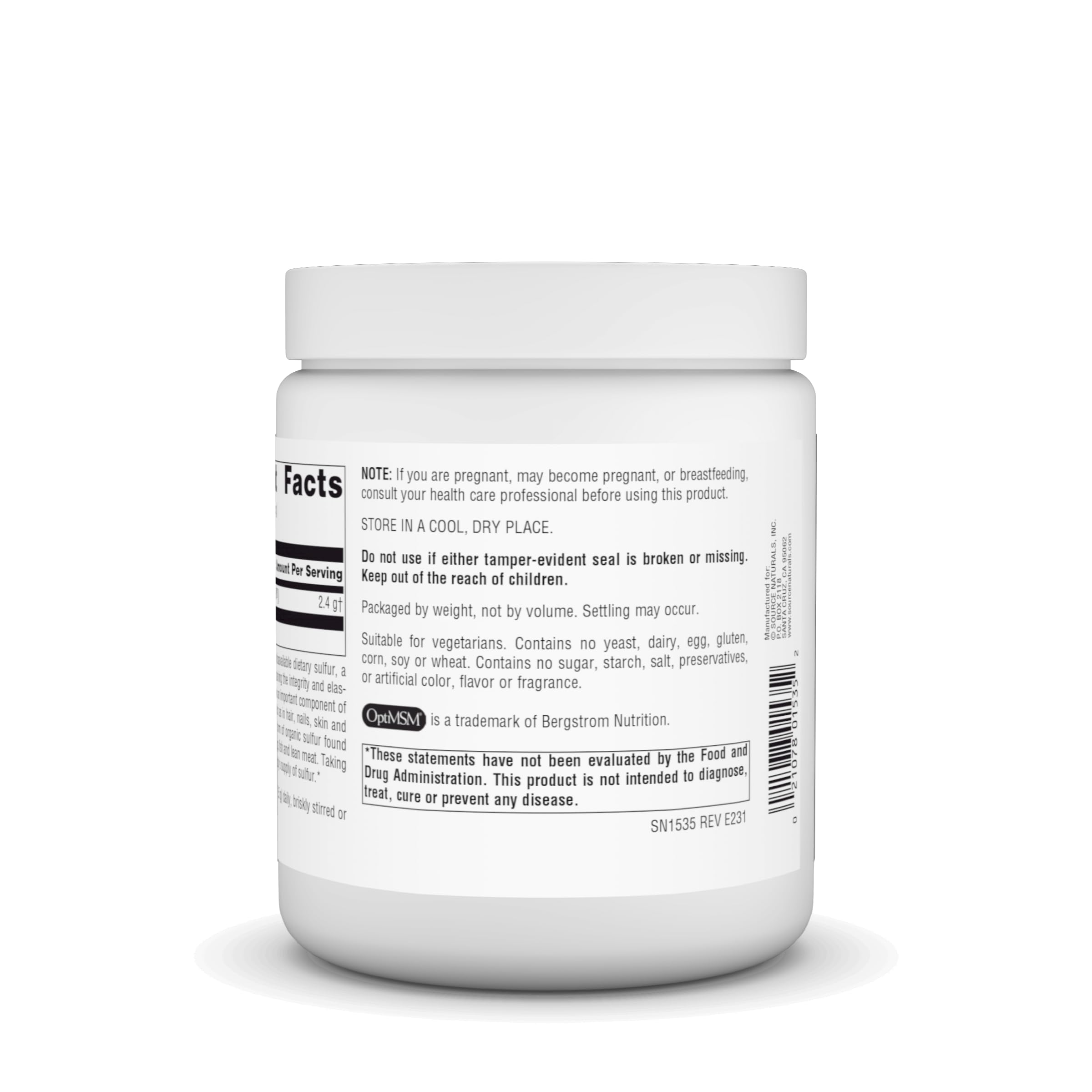 Source Naturals MSM powder container with label visible.