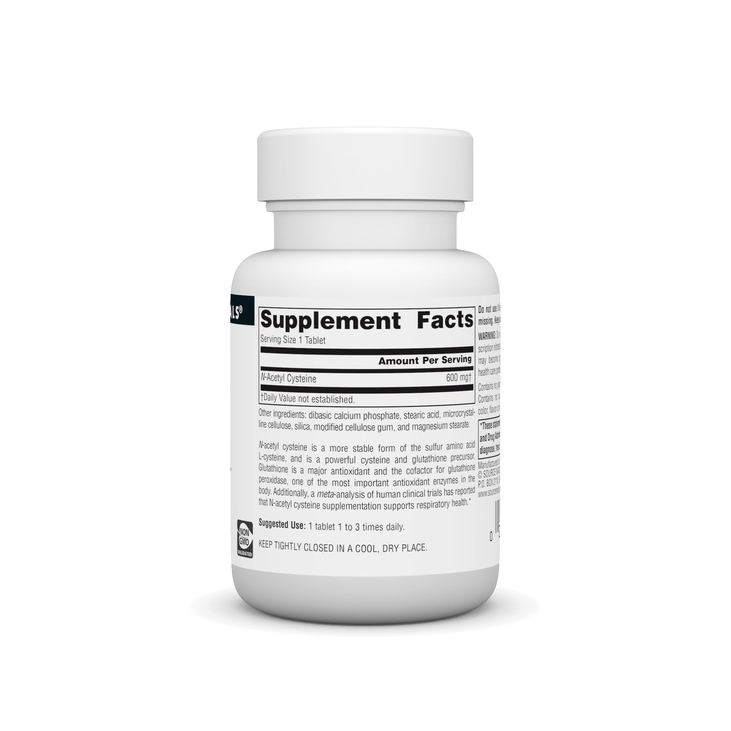 Source Naturals NAC bottle label highlighting allergen-free ingredients