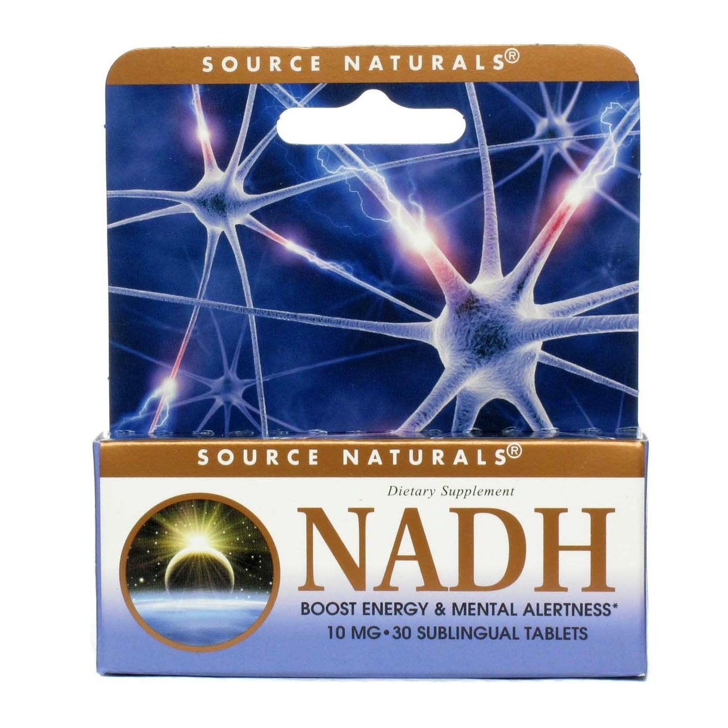 Source Naturals NADH 10mg bottle with 30 tablets for daily energy support.