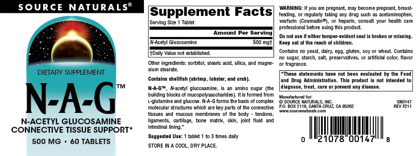 Packaging box of Source Naturals N-A-G highlighting US-made quality