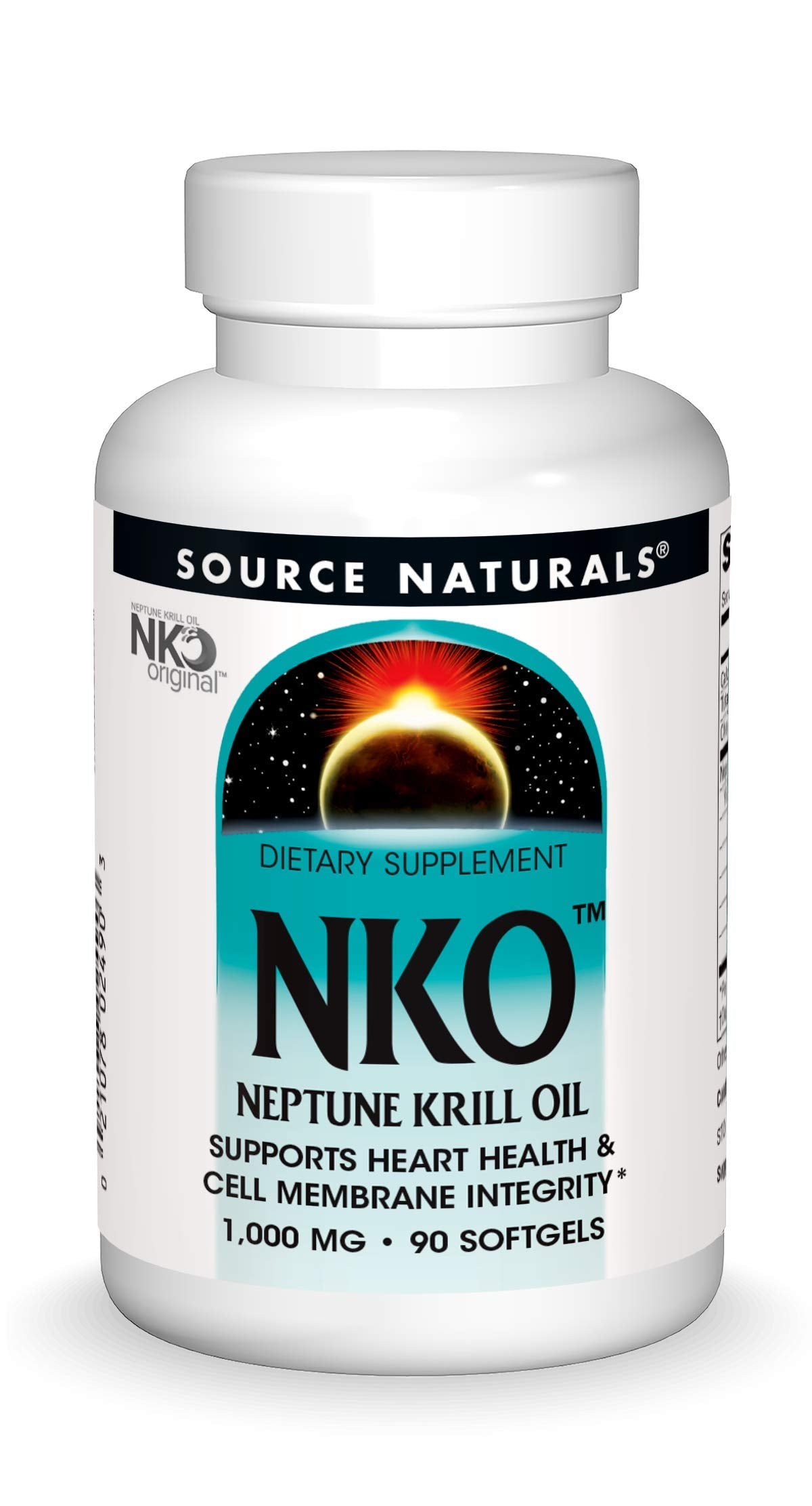 Source Naturals NKO Neptune Krill Oil bottle with heart health label.