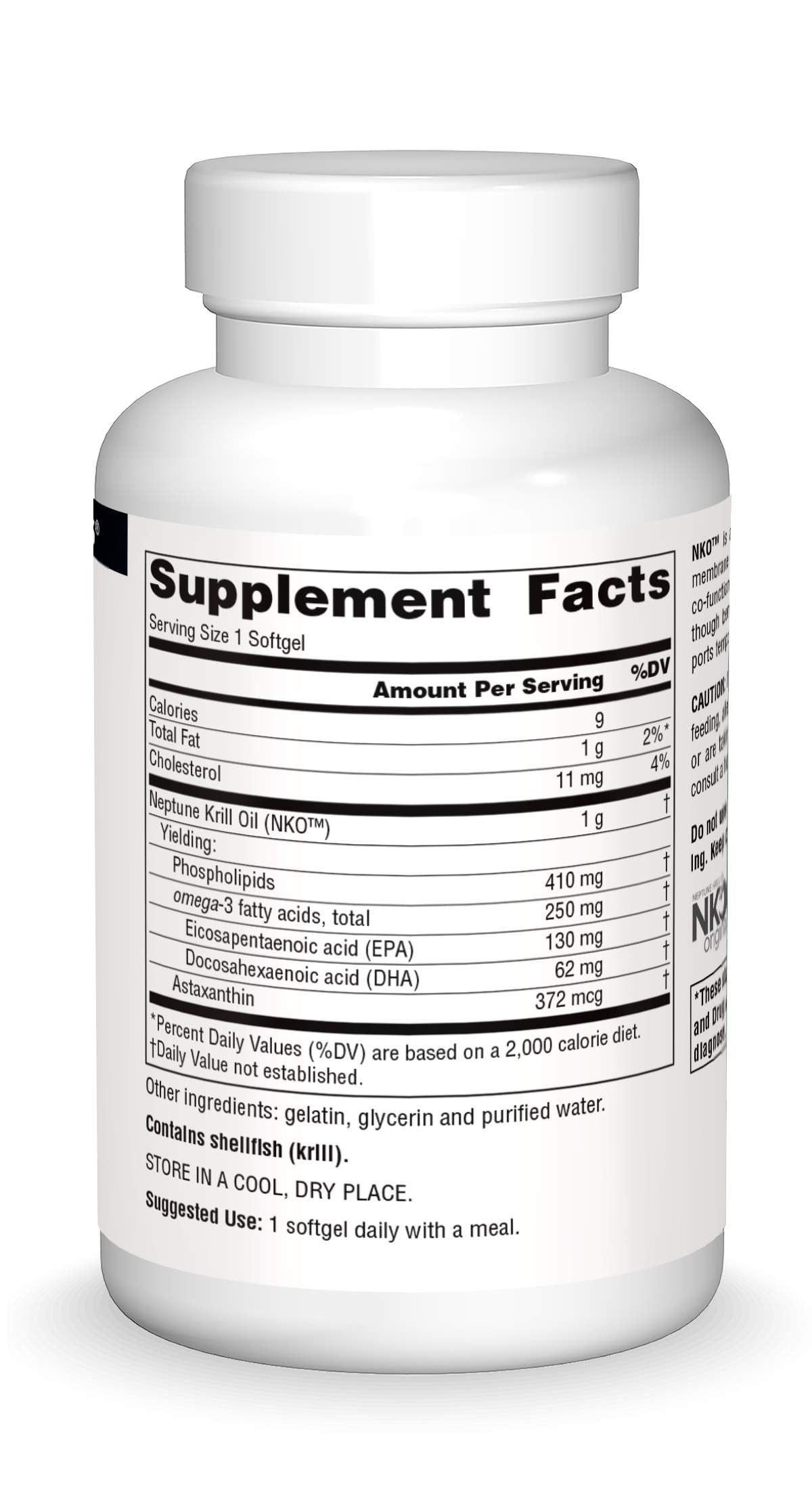 Label shows 1000 mg per softgel on NKO bottle.