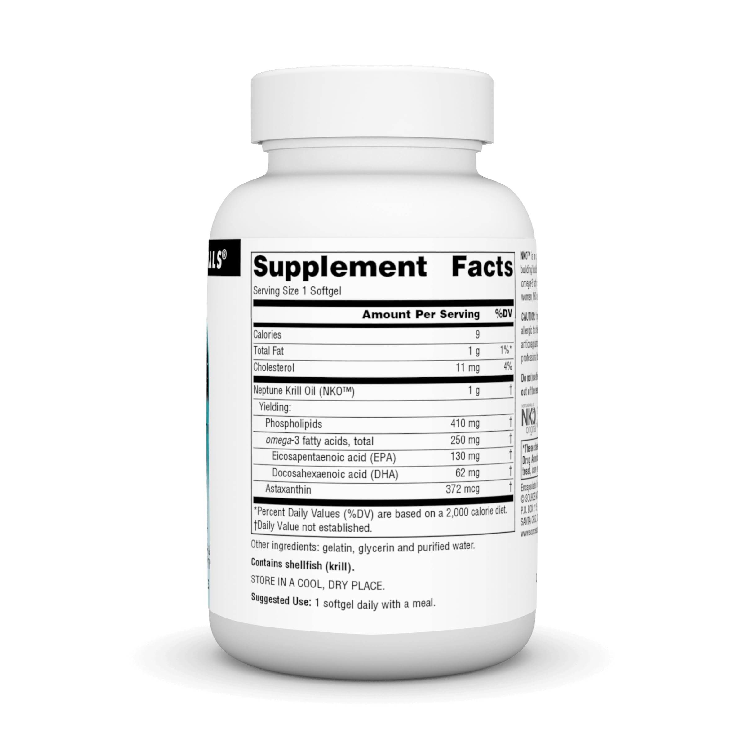 Source Naturals NKO Neptune Krill Oil softgel capsules ready to take with meals