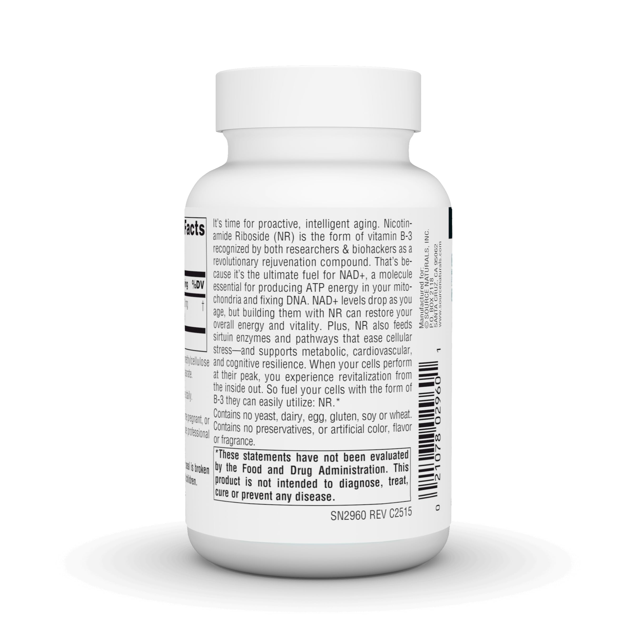 Source Naturals NR label-graphic emphasizes vegan capsules and premium mitochondrial support.
