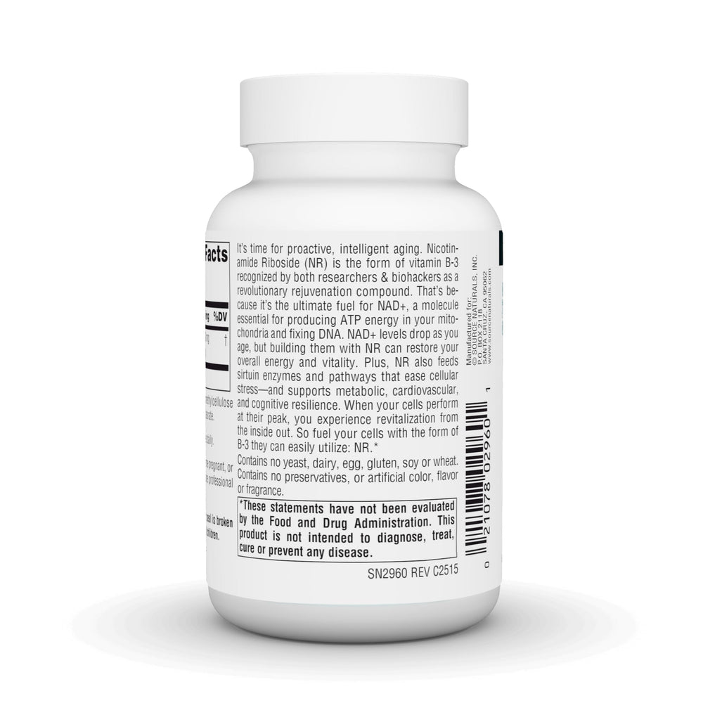 Source Naturals NR label-graphic emphasizes vegan capsules and premium mitochondrial support.