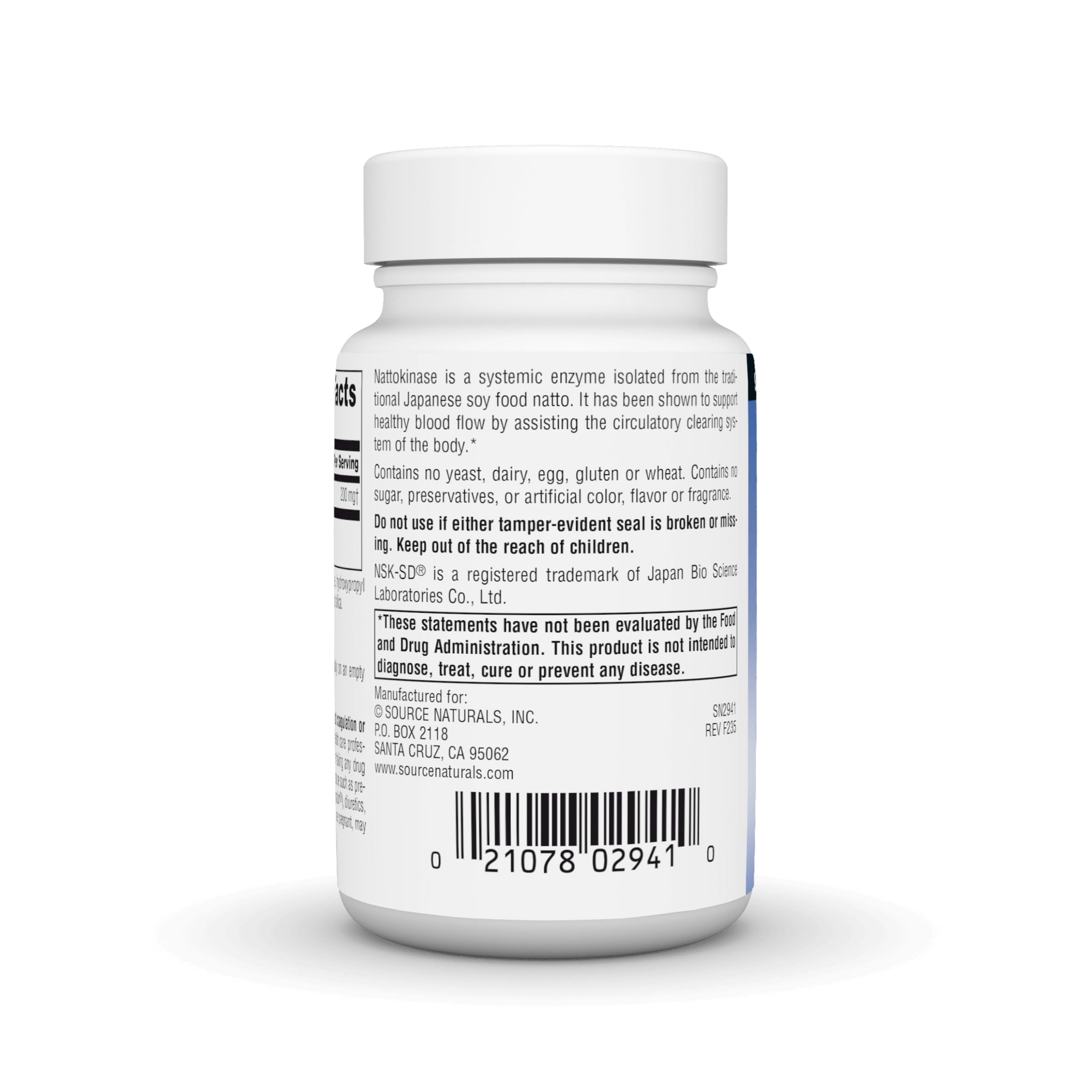 Source Naturals NSK-SD label on bottle communicates 200 mg dosage
