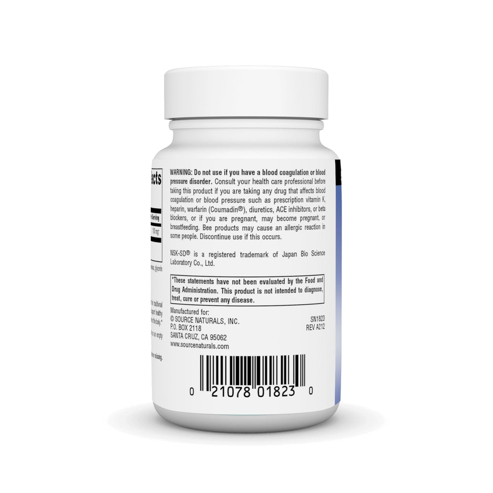 Source Naturals NSK-SD bottle label view showing soy-containing formula.