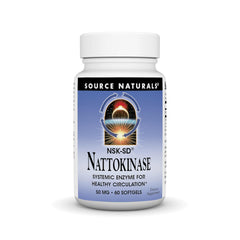 Source Naturals NSK-SD nattokinase bottle highlighting circulation-support formula.