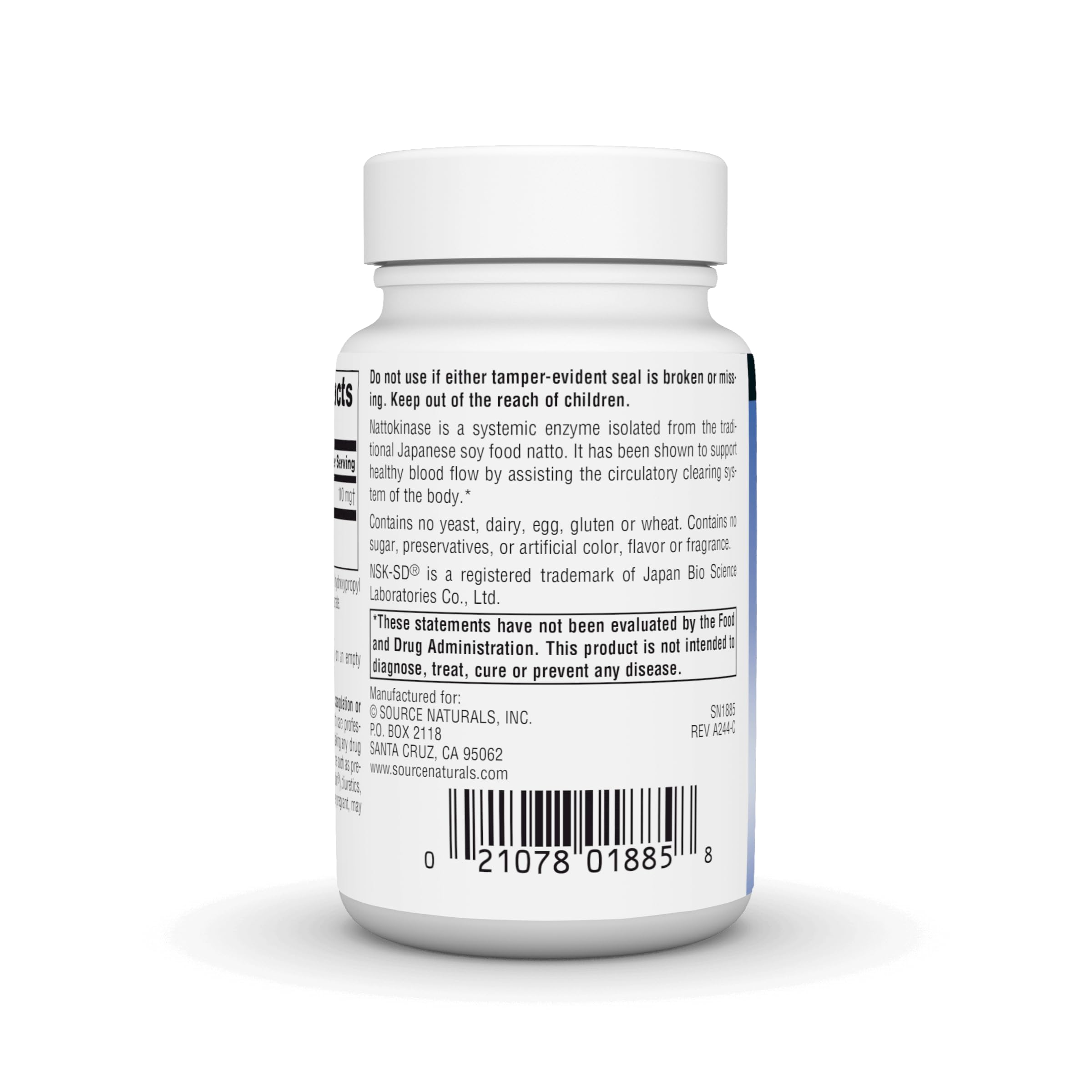 Source Naturals NSK-SD nattokinase label highlighting the patented NSK-SD formula