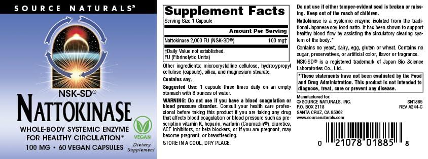 Source Naturals NSK-SD nattokinase packaging arrangement for shelves