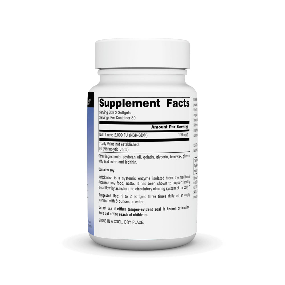Source Naturals NSK-SD nattokinase softgels close-up for easy daily use.