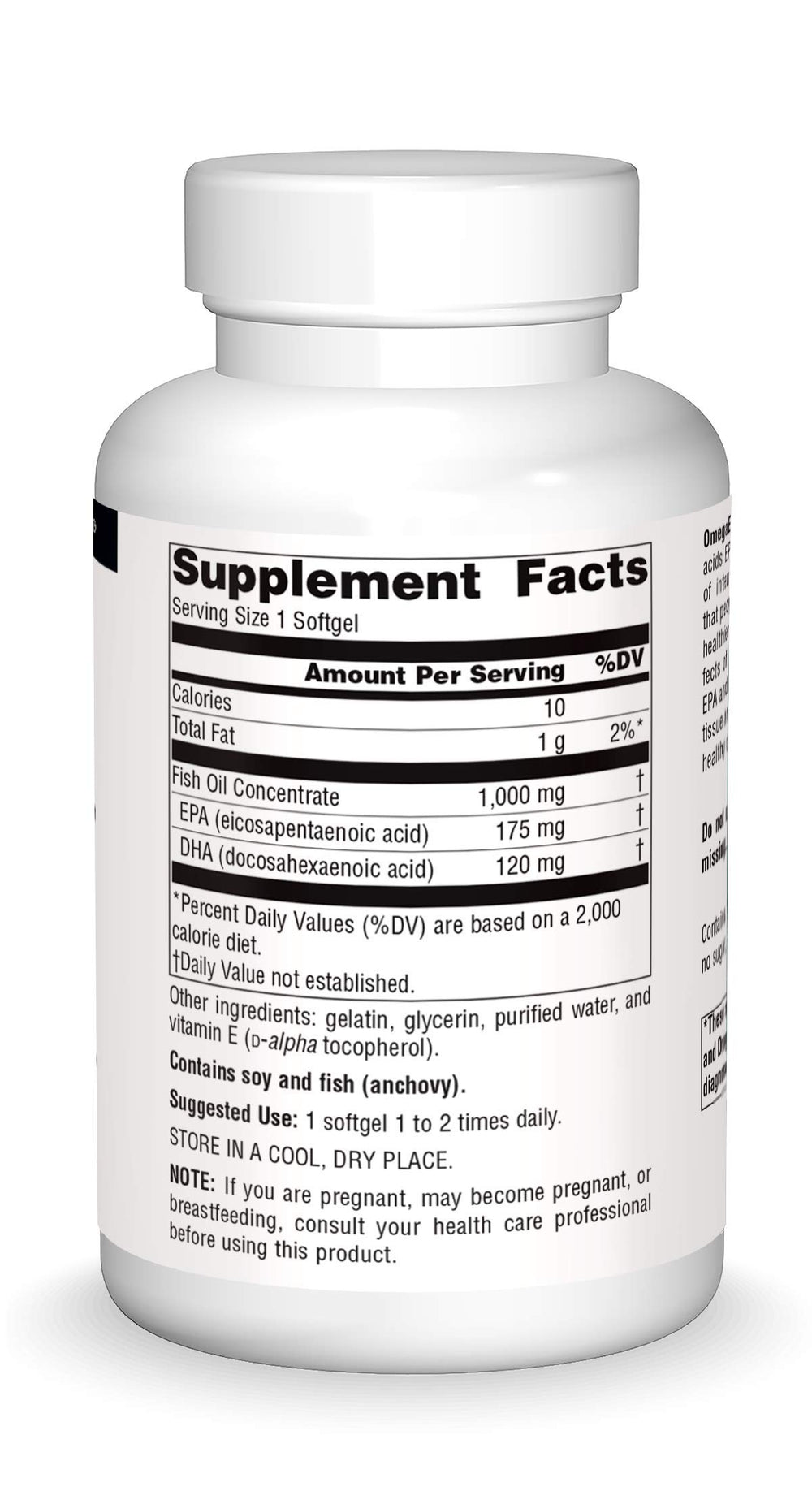 Source Naturals OmegaEPA label-closeup shows EPA and DHA for cardiovascular and brain support.