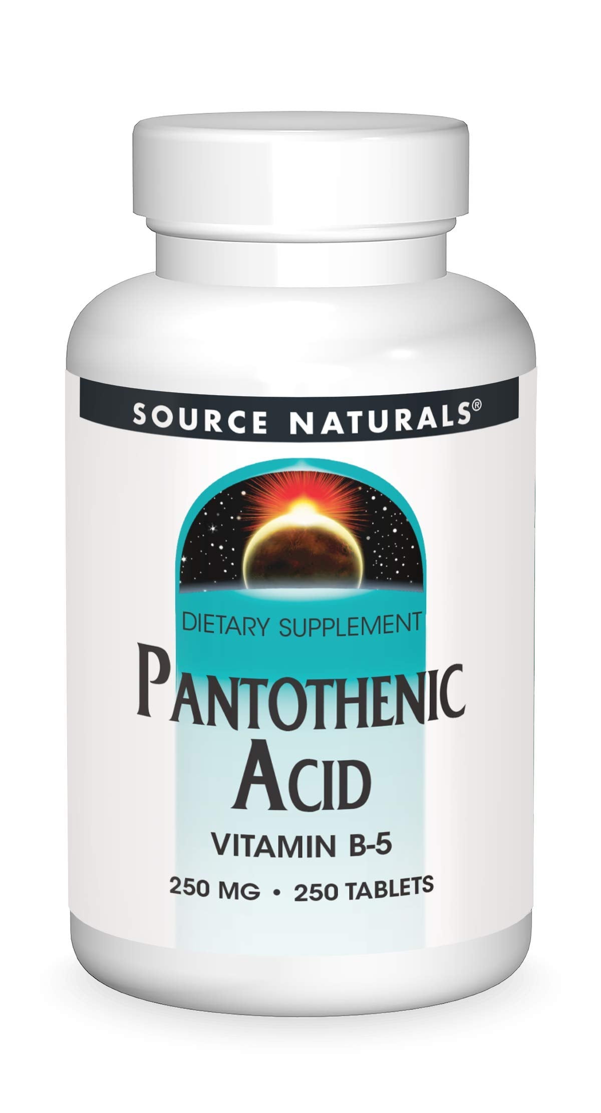 Source Naturals Pantothenic Acid tablets close-up for daily energy metabolism