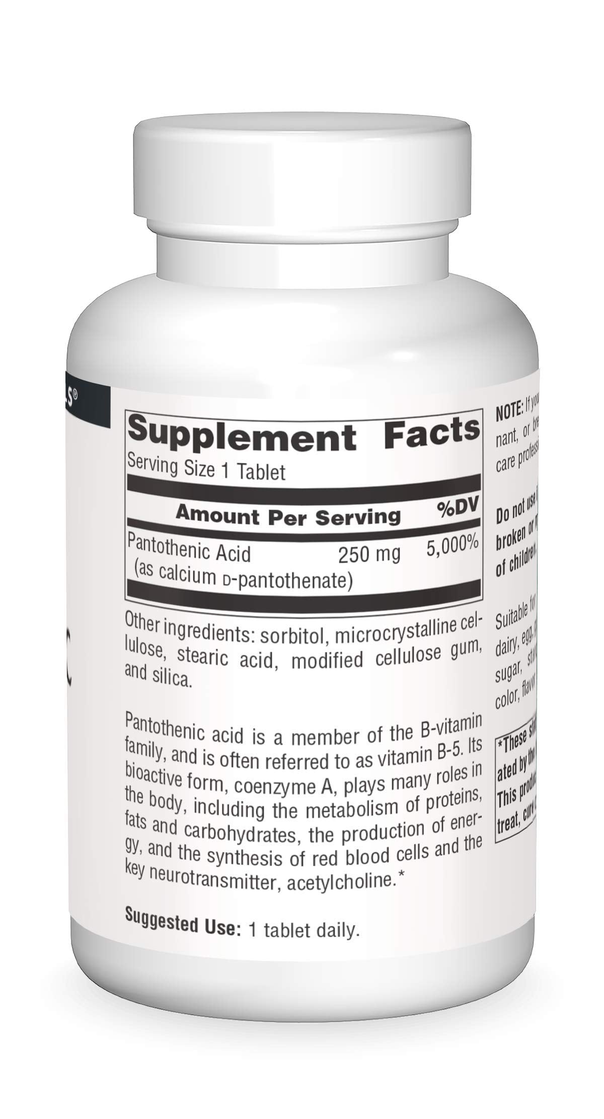 Source Naturals Pantothenic Acid tablets pour with bottle visible