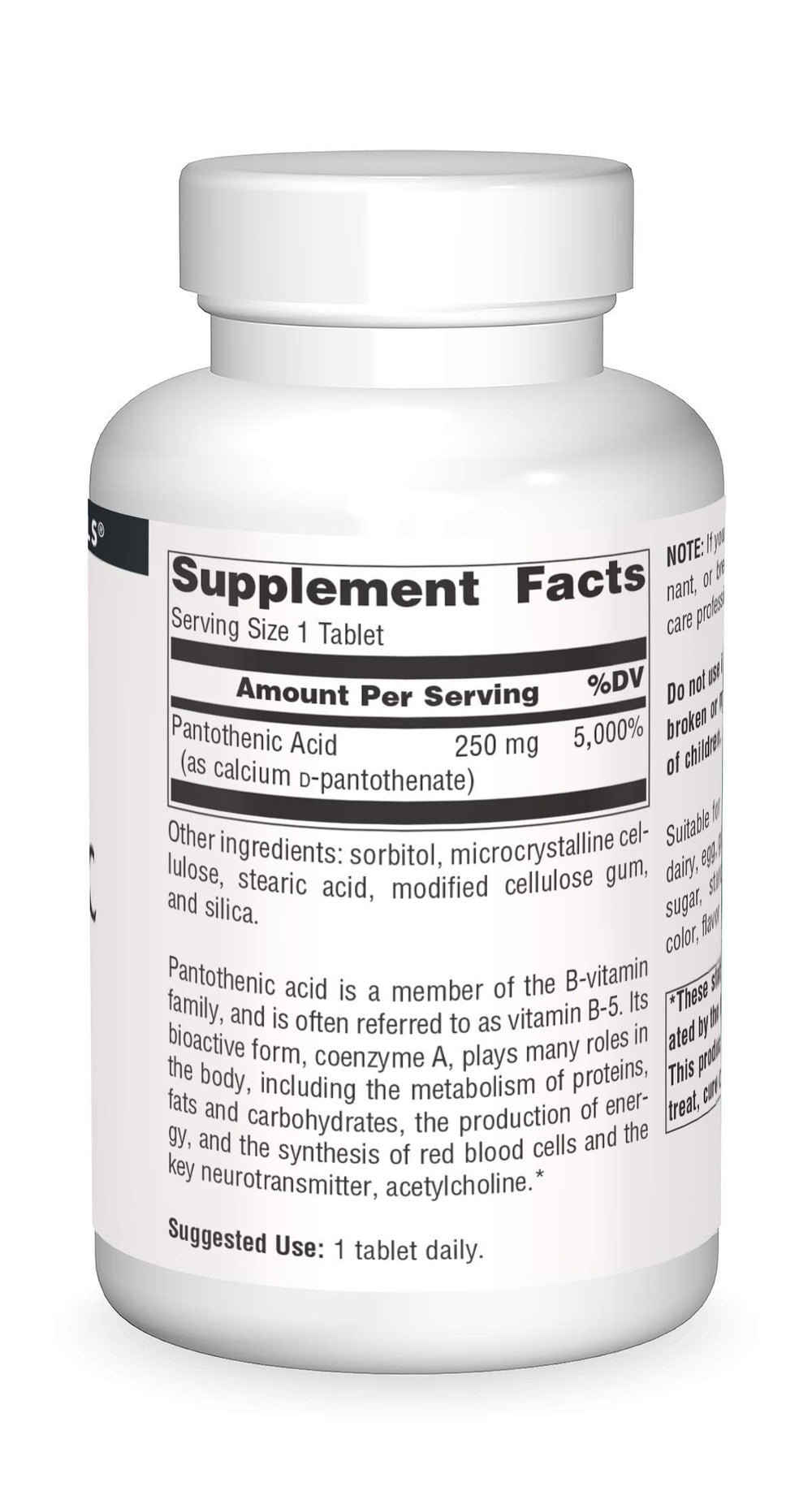 Source Naturals Pantothenic Acid tablets pour with bottle visible