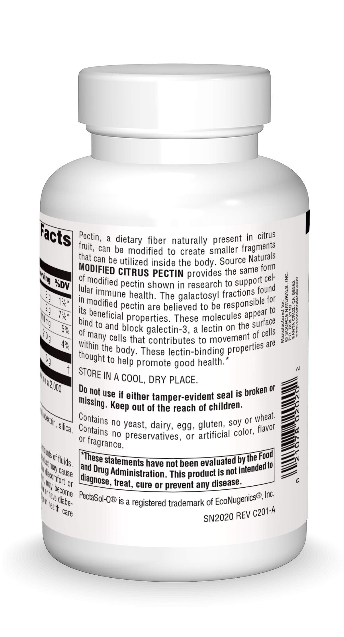 Source Naturals PectImmune bottle label showing modified citrus pectin for immune support