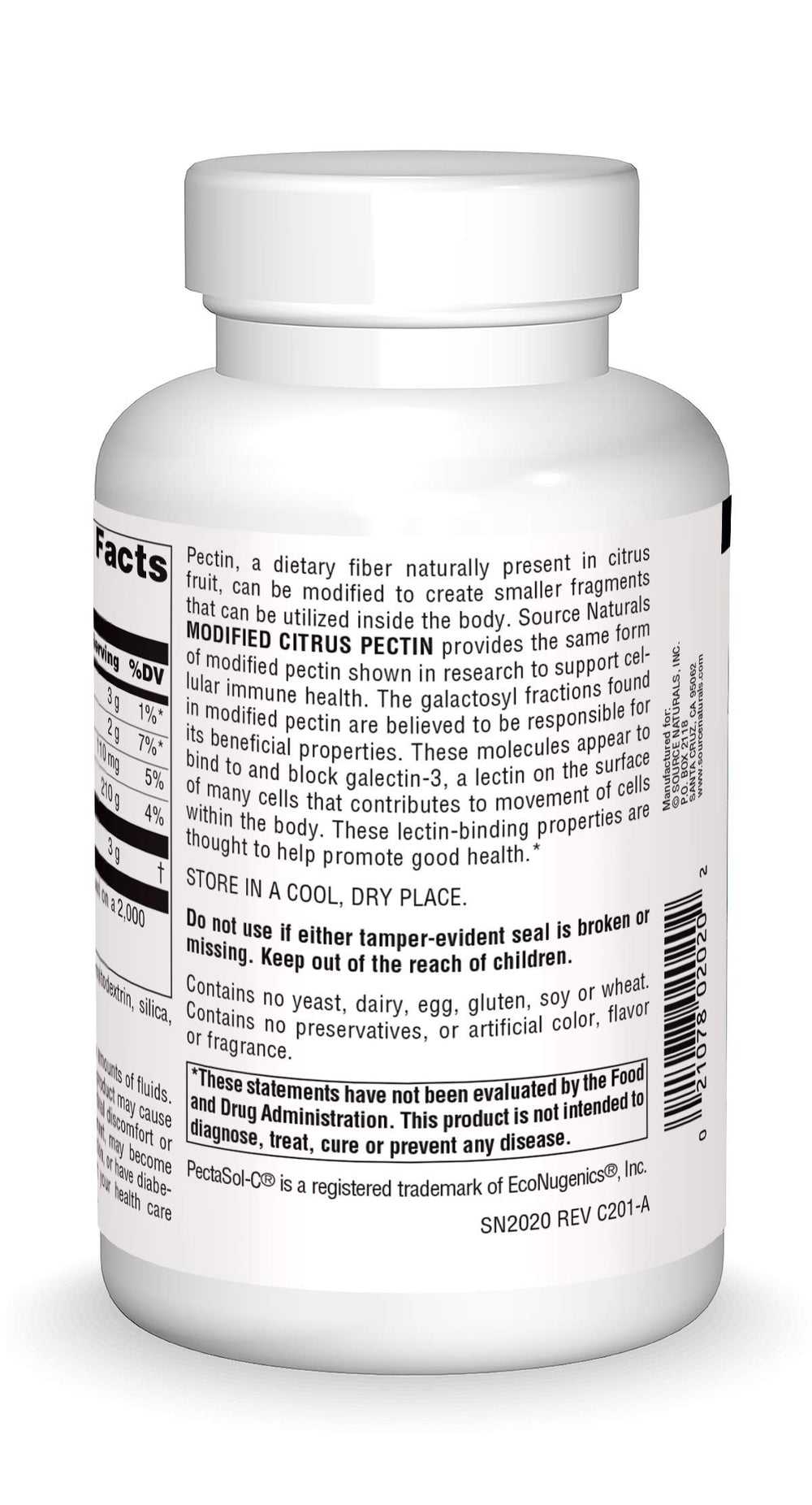 Source Naturals PectImmune bottle label showing modified citrus pectin for immune support