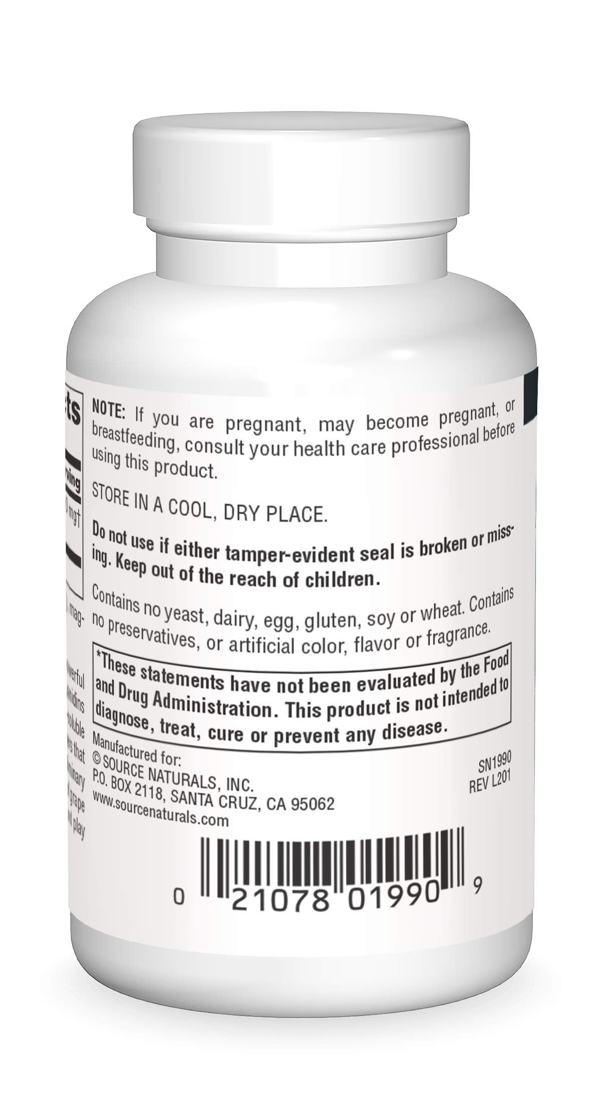 Label of Source Naturals Proanthodyn shows 200 mg per capsule for daily antioxidant use.