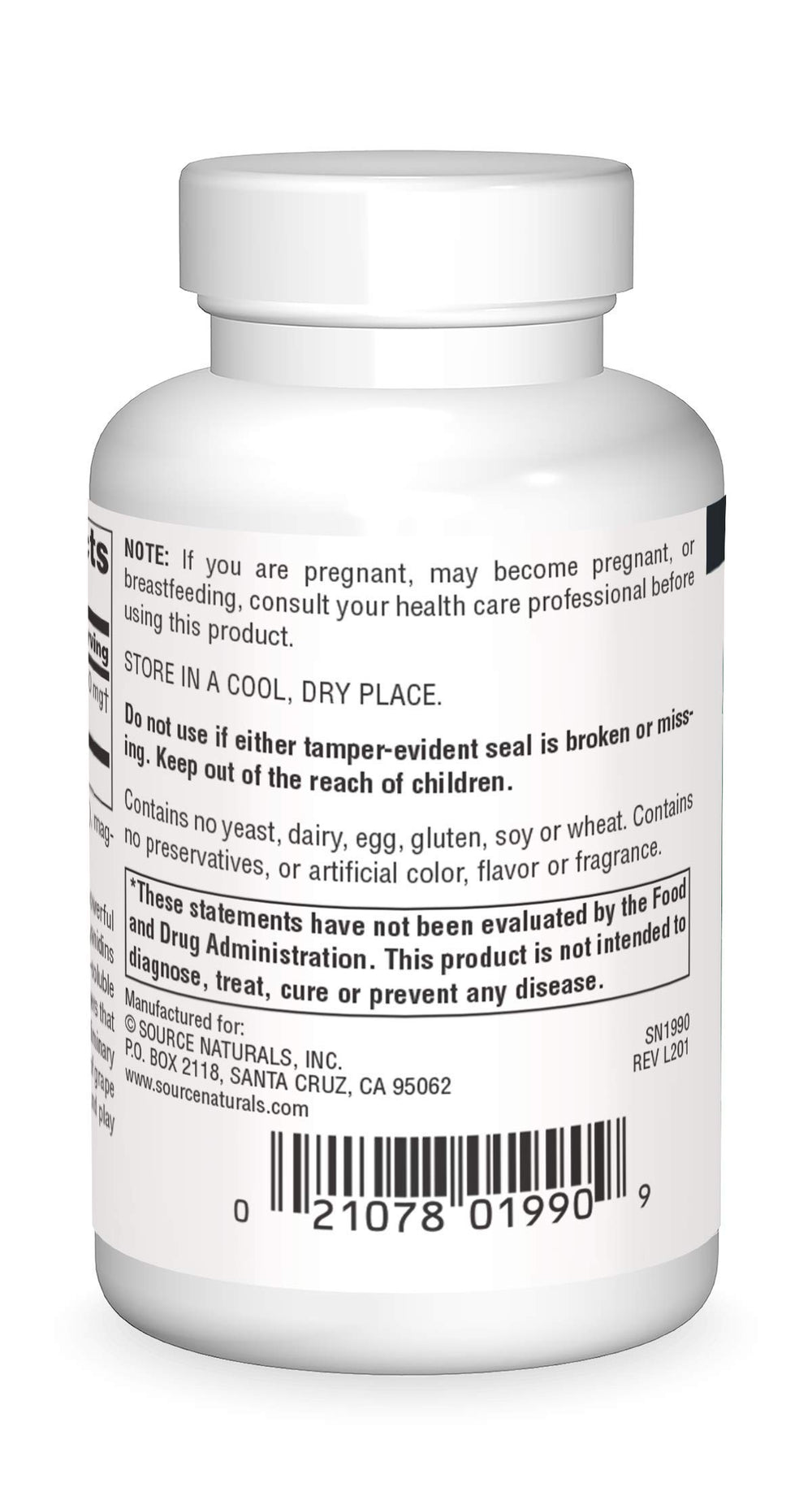 Label of Source Naturals Proanthodyn shows 200 mg per capsule for daily antioxidant use.