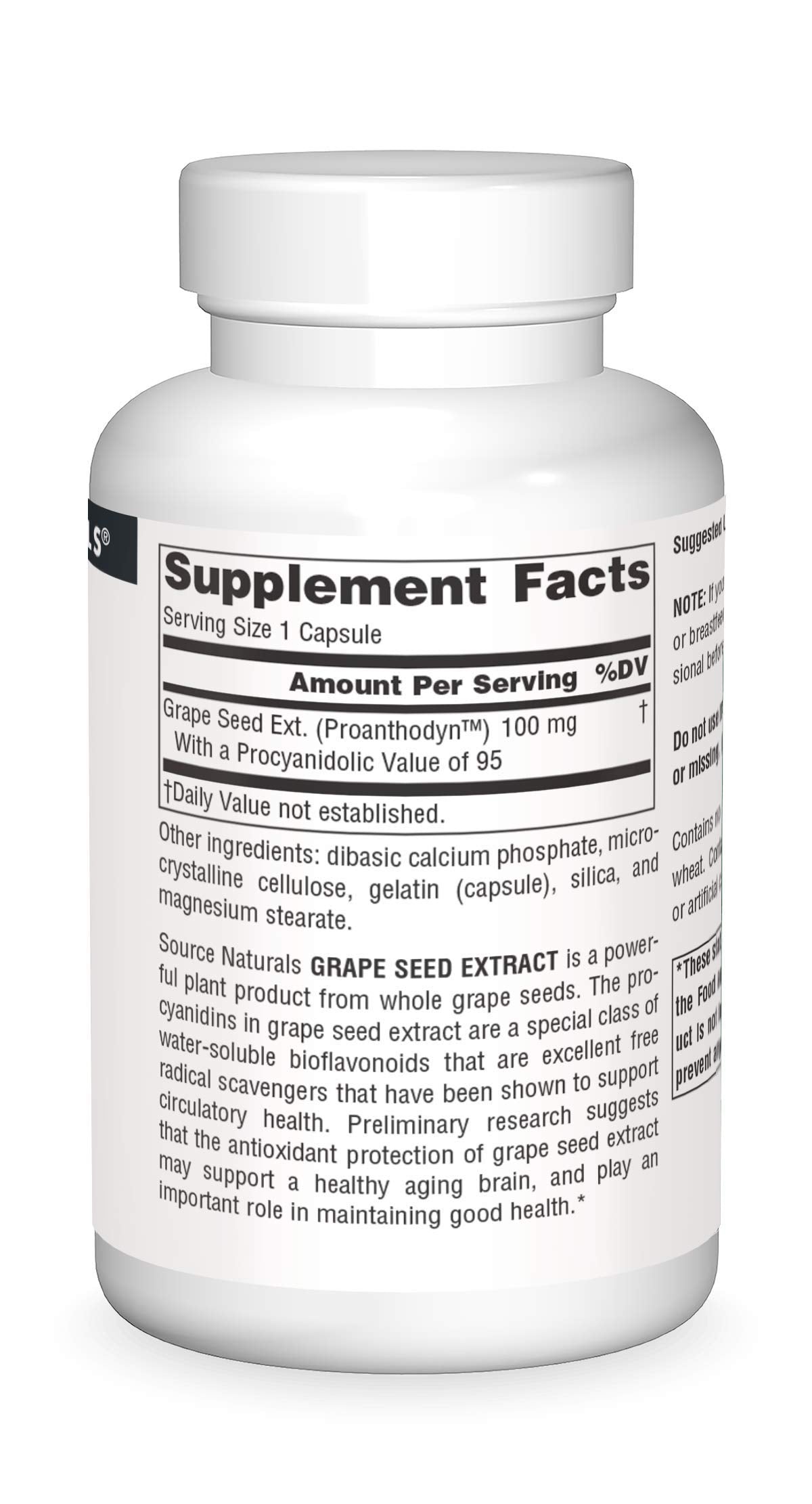 Source Naturals Proanthodyn label detail; clear dosage per capsule.