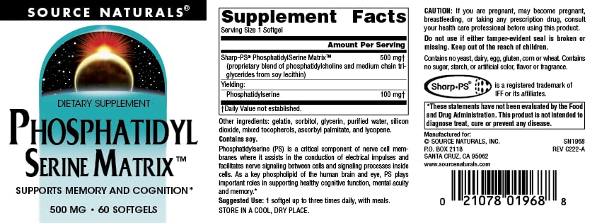 Source Naturals PS Matrix bottle with glass for daily supplement routine.
