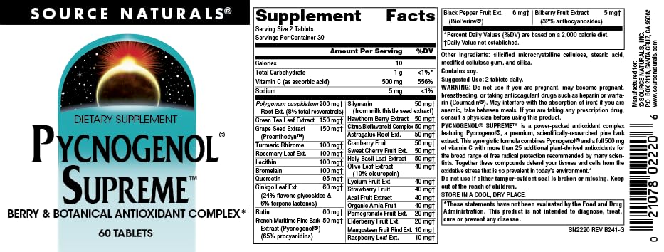 Source Naturals Pycnogenol Supreme manufactured in USA
