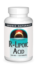 Source Naturals R-Lipoic Acid bottle showing 120 tablets for daily wellness.