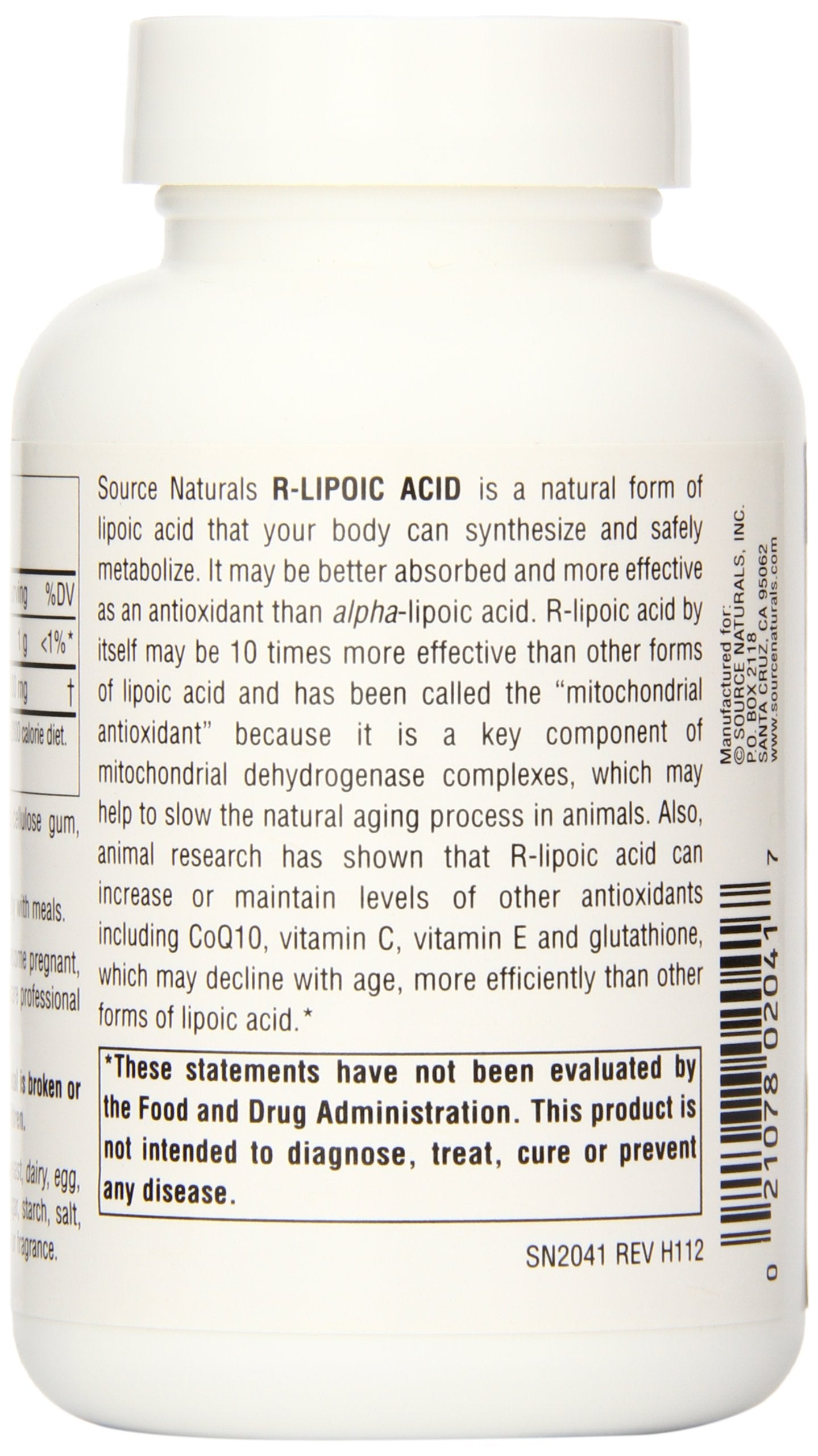 Source Naturals R-Lipoic Acid bottle with glass for easy daily routine.