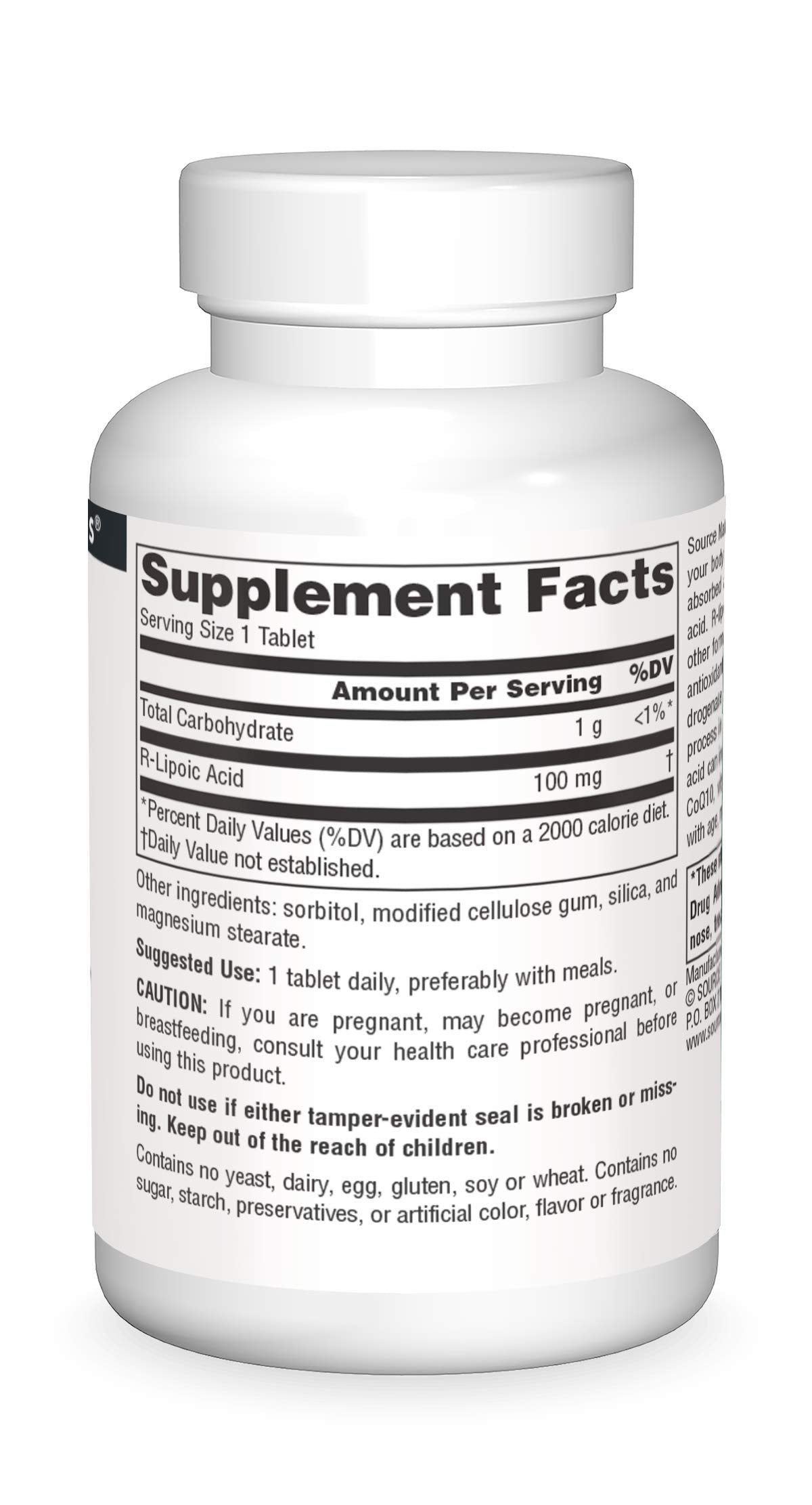 Source Naturals R-Lipoic Acid label—high purity natural lipoic acid form.