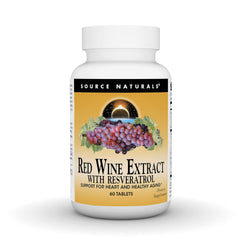 Source Naturals Red Wine Extract tablets bottle front, showcasing convenient daily antioxidant support.
