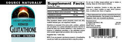 Source Naturals Reduced Glutathione bottle with glass illustrating easy daily use.