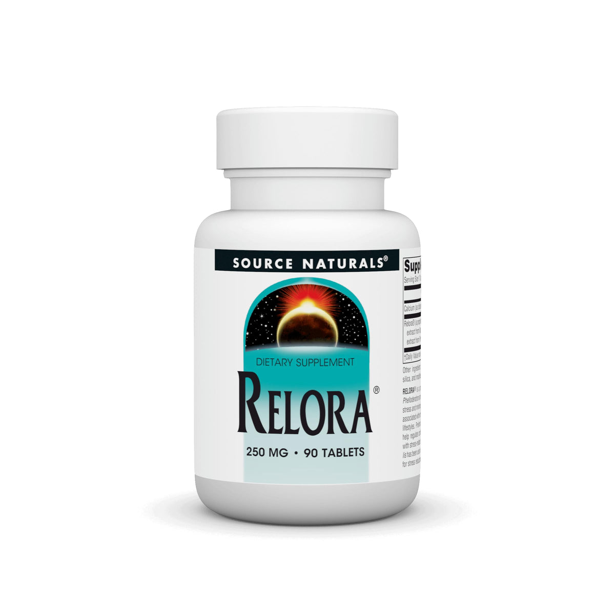 Source Naturals Relora bottle shown for stress-related eating support and daily wellness.