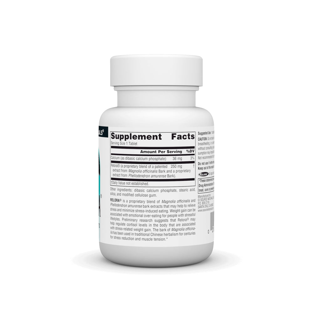 Close-up of Relora tablets highlighting the daily dosing option.