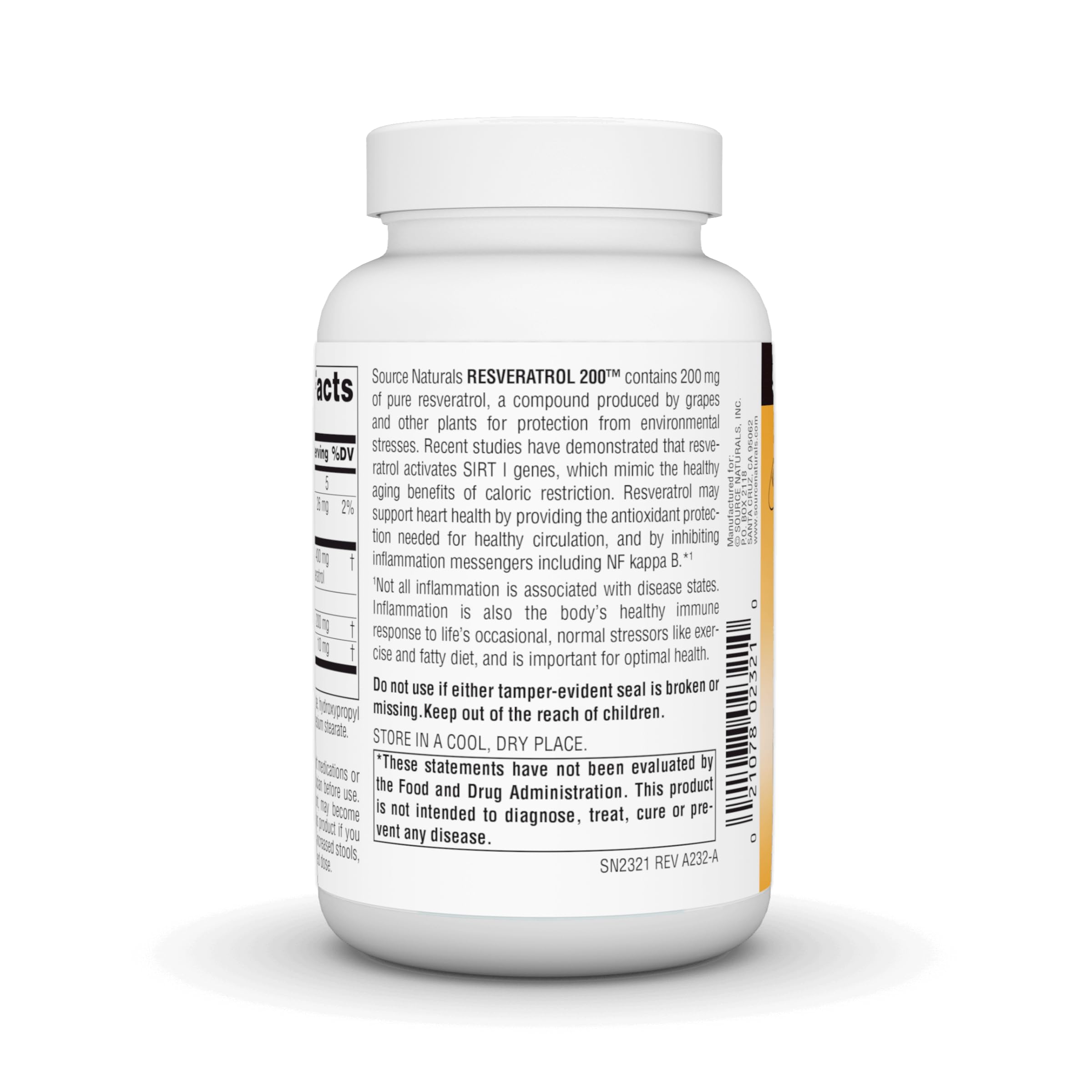 Source Naturals Resveratrol label front highlights 200 mg strength.