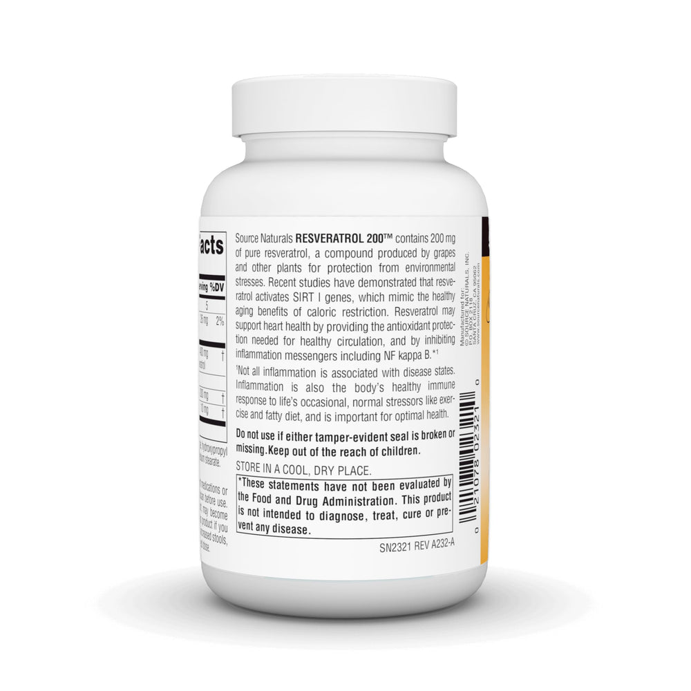 Source Naturals Resveratrol label front highlights 200 mg strength.