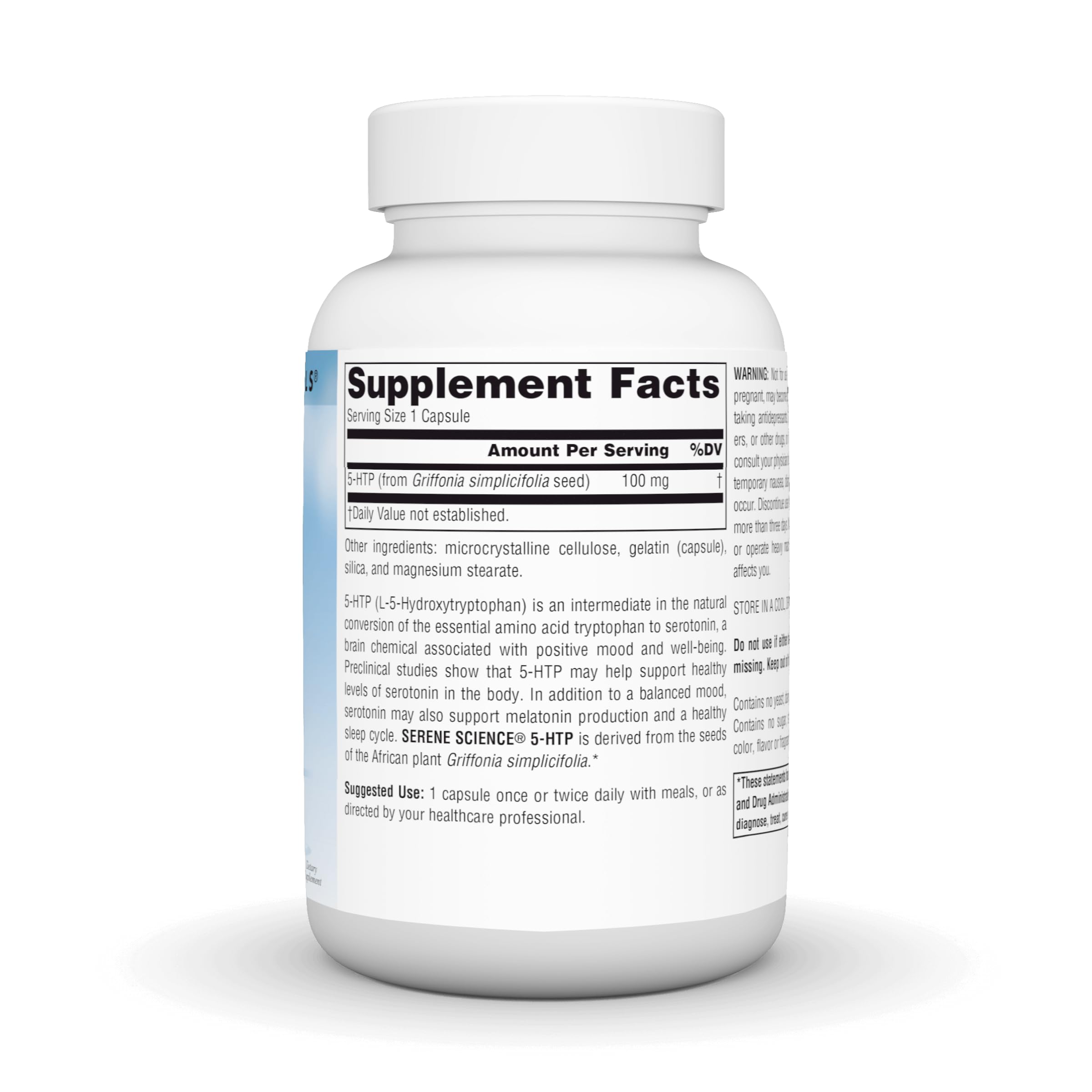 Source Naturals Serene Science 5-HTP capsules close-up for daily use.