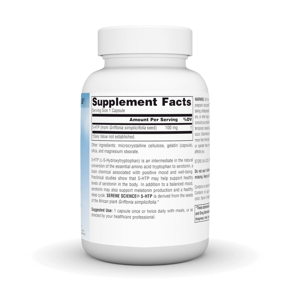 Source Naturals Serene Science 5-HTP capsules close-up for daily use.