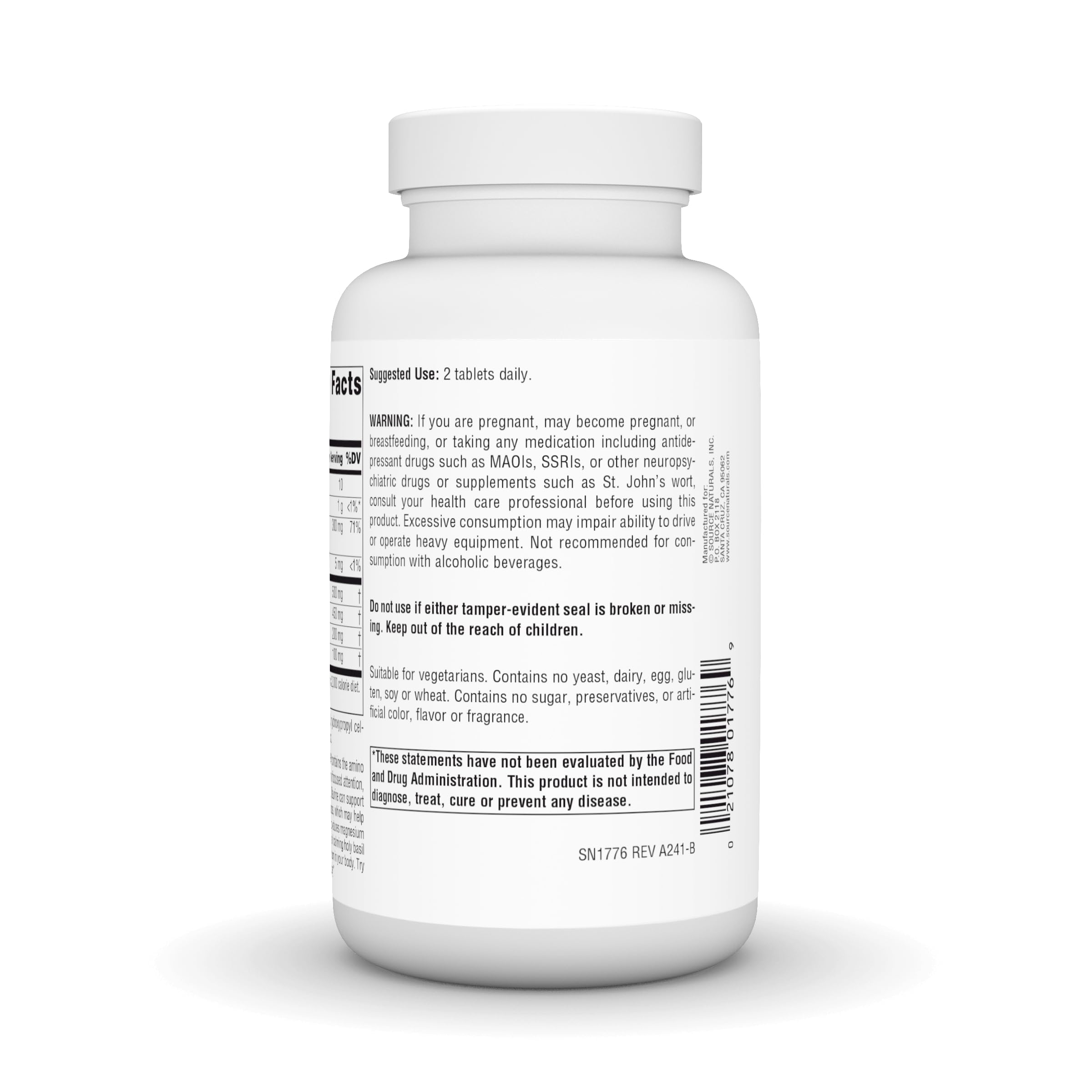 Source Naturals Serene Science bottle label shows L-Theanine and GABA.