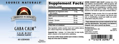 Source Naturals GABA Calm bottle back with ingredient notes supporting mindful relaxation.