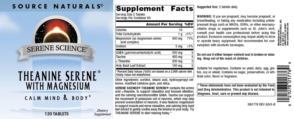 Source Naturals Serene Science tablets on desk ready for use.