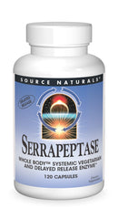 Source Naturals Serrapeptase delayed-release bottle; may support a healthy response.