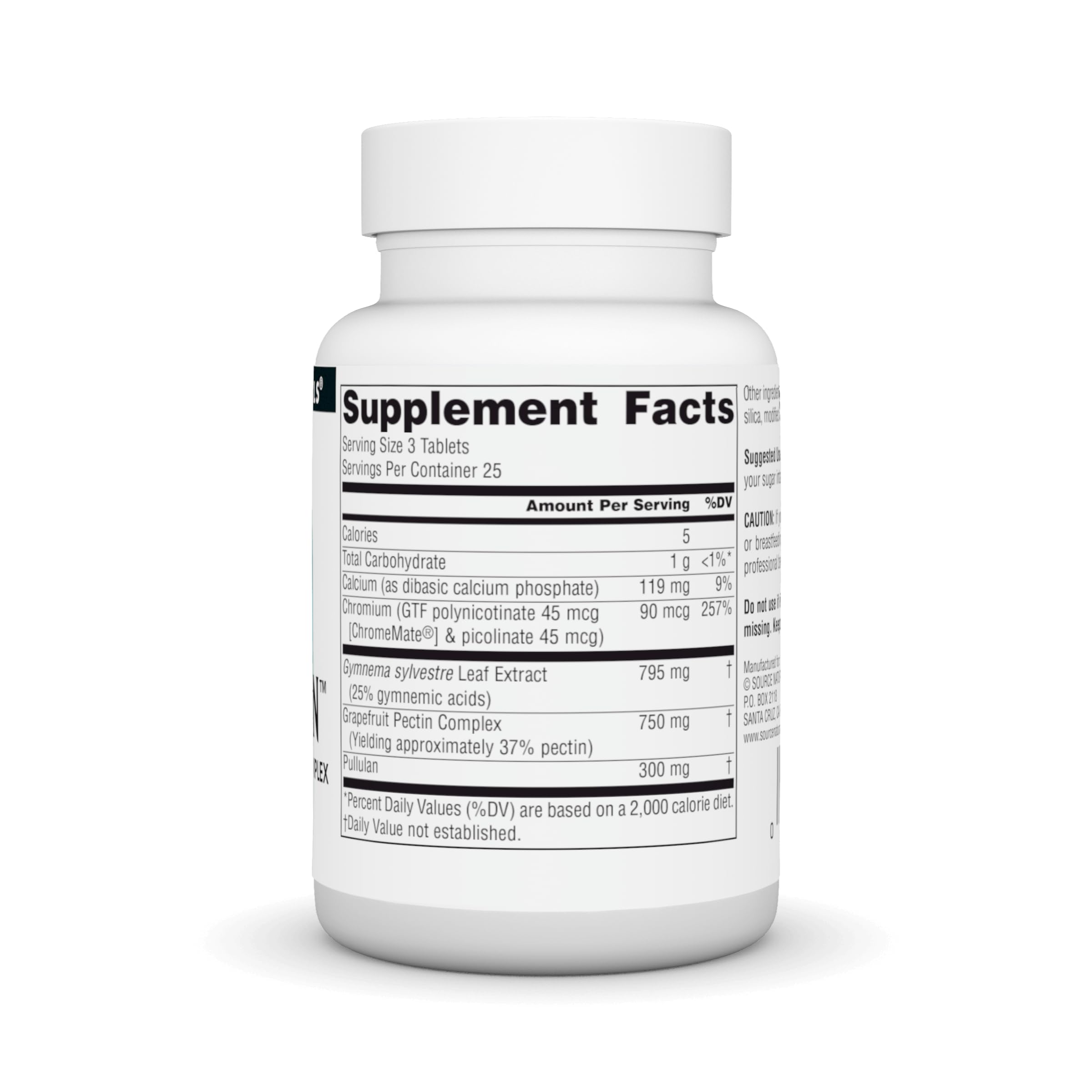 Source Naturals bottle back label with pre-meal dosage guidance