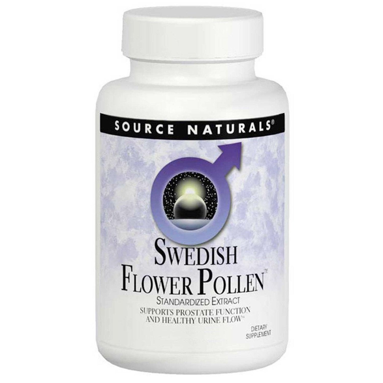 Source Naturals Swedish Flower Pollen Extract bottle front; supports daily well-being with pollen-derived compounds.