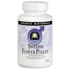 Source Naturals Swedish Flower Pollen Extract bottle front; supports daily well-being with pollen-derived compounds.